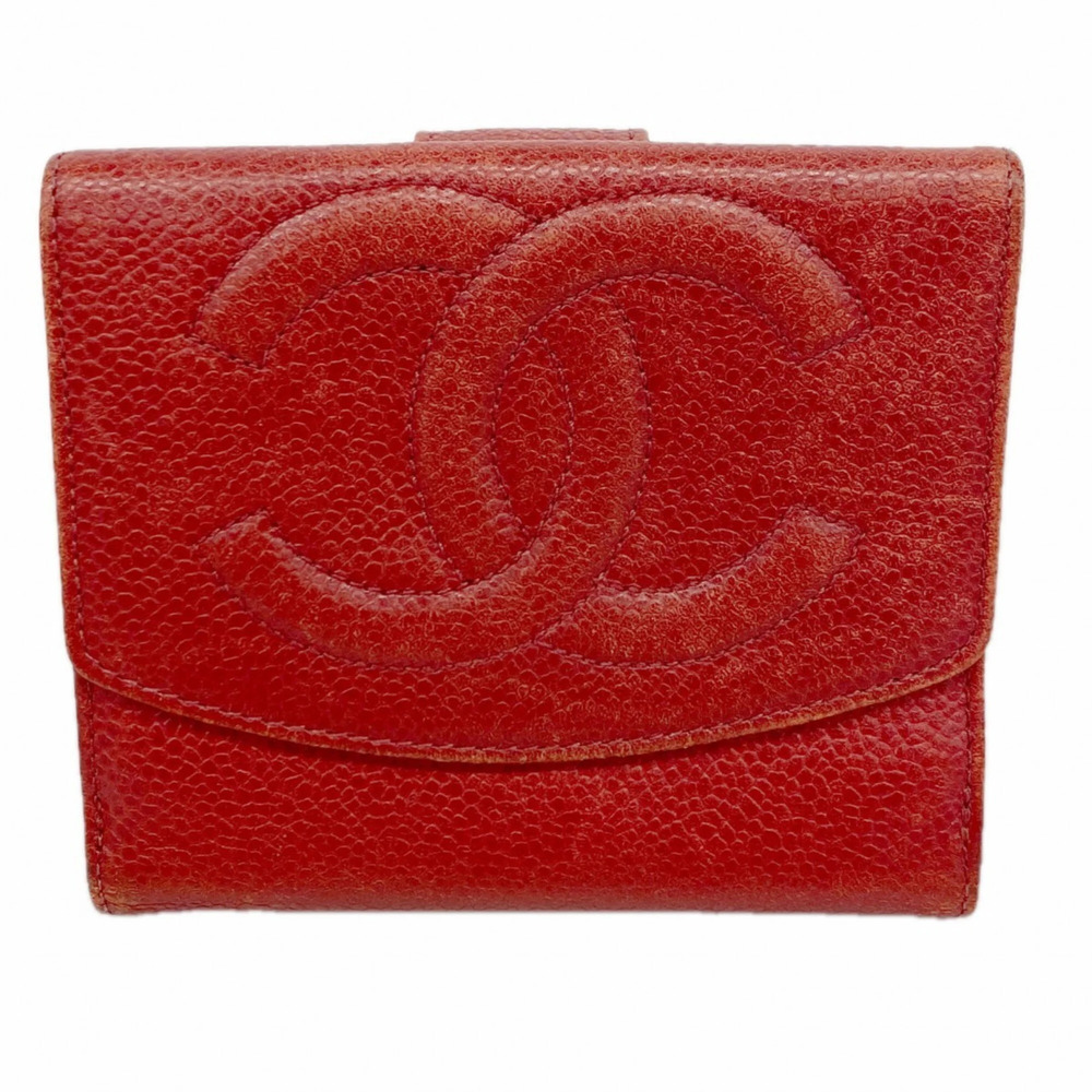 CHANEL Red Caviar Leather Wallet